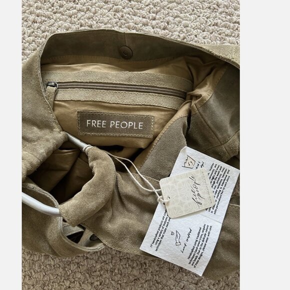 Free People NWT Bobbi Slouch Suede Leather Olive Green Tote - Picture 8 of 12
